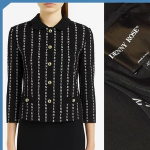 Denny Rose Blazer Da Donna Nero Taglia 40 Giacca 4 Bottoni Serigrafata Chic Slim - Picture 1 of 23