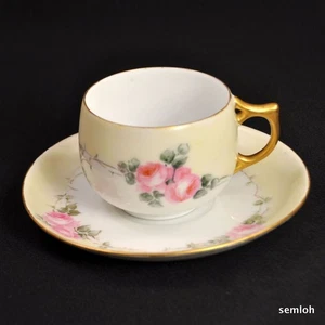 Rosenthal Cup & Saucer Artist LM Cook Pink Roses w/Gold Pastel Yellow Band 1907 - Picture 1 of 12