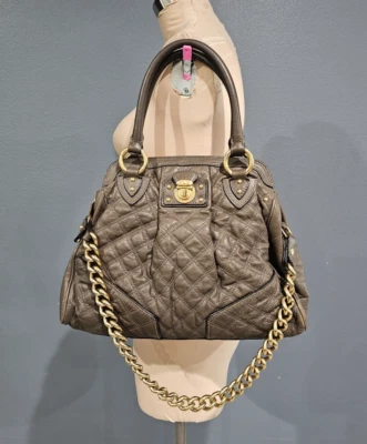 Bolso de Mano Cartera MARC JACOBS Alyona Cuero Acolchado Encadenado Dorado Marrón Topo Foto 1 de 4