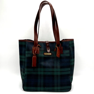 Sac fourre-tout vintage Polo Ralph Lauren montre noire plaid PVC cuir bandoul... - Photo 1/4