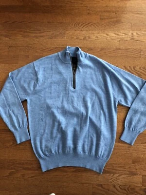 ORVIS Trout Bum 1/4 Zip Pullover Sweater Mens L Light Blue Zip Pocket - Image 1 of 4