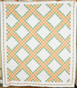 Beautiful Vintage 30's Triple Irish Chain Antique Quilt ~Nice Sawtooth Border! - Picture 1 of 7