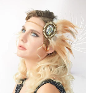 Hippie Indian Feather Brown Headband Boho Weave Feathers Hair Rope Headdress - Picture 1 of 2