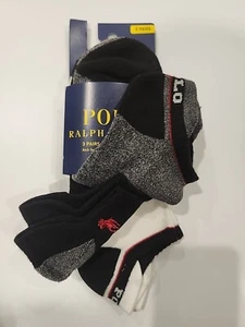 Polo Ralph Lauren Athletic 3-Pair Men's QTR Crew Socks White/Black/Gray - Picture 1 of 7
