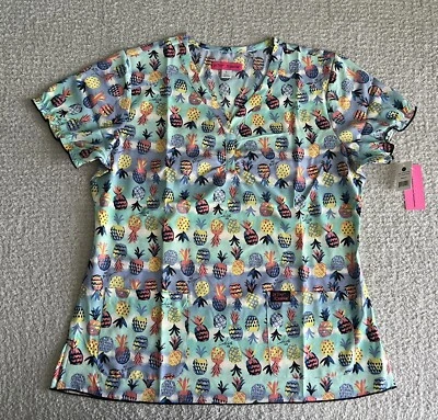 Koi Betsey Johnson Scrub Top Women’s Large Blossom Pineapple Nursing Medical - Image 1 of 4