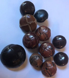 VINTAGE VARNISHED BROWN & BLACK GENUINE LEATHER SHANK KNOT BUTTONS - Picture 1 of 18