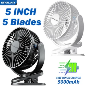 Opolar 5" Rechargeable Portable Fan 3 Speeds 5000mAh Clip 360 Degree Rotation - Picture 1 of 15