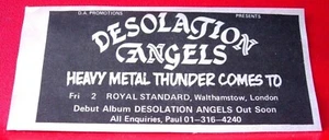 Desolation Angels London Gig Vintage ORIG 1985 Press/Mag ADVERT 4"x 1.5" Metal - Picture 1 of 3
