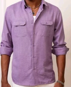  Michael Kors Light Purple Button Down Casual Dress Shirt Men's Large XL Pockets - Picture 1 of 9