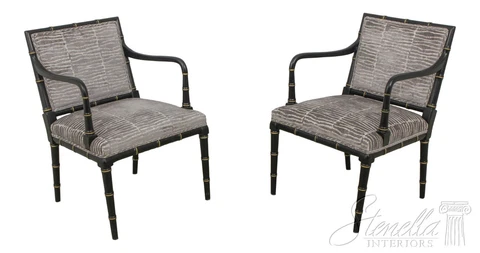 59694EC: Pair Bamboo Form Newly Upholstered Open Armchairs Cover