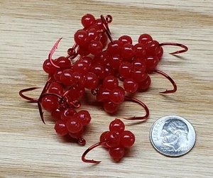12 - Talla #1 Realista Racimo Suave Huevo Rojo Sólido Mosca Salmón Cabeza de Acero - Imagen 1 de 1