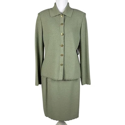 St John Knit 3pc Suit Set Jacket Skirt Top Womens 6 / 8 Sage Green Vintage - Image 1 of 4