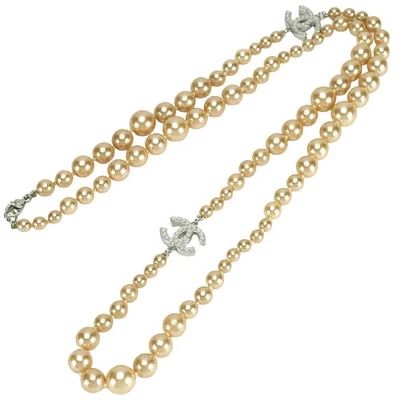CHANEL Long Necklace Costume Pearl Beaded Cocomark CC Logo 03V Authentic 35 inch - Image 1 of 4