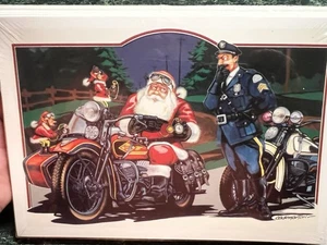 Paquete de 10 tarjetas de Navidad Harley Davidson años 90 ~ motocicleta con coche lateral, policía de bicicleta - Imagen 1 de 2