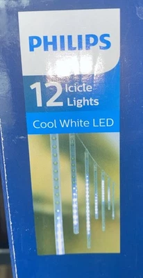 Philips 12 Cool White LED Icicle Lights Indoor Outdoor 17.5 Ft Clear Wire - Image 1 of 4