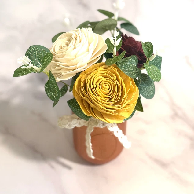 Sola Wood Rustic Rose Flower Centerpiece Gold Mason Jar Arrangement Home Decor - Image 1 of 4