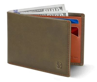 Mens Slim Bifold Wallet RFID Blocking Minimalist Front Pocket Full Grain Leat... - Image 1 of 4