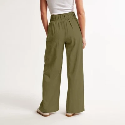 Women's Casual Solid Color Cotton Linen Wide Leg Pants for Spring Summer - Image 1 of 4