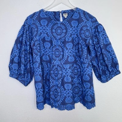 Top Boho Bordado Ivy Jane Talla XS Azul Manga Abullonada Folk Campesino Cottagecore Foto 1 de 4