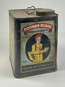 Vintage Postman Brand Refined Groundnut Oil Empty Square Advertising Tin India - Picture 1 of 6