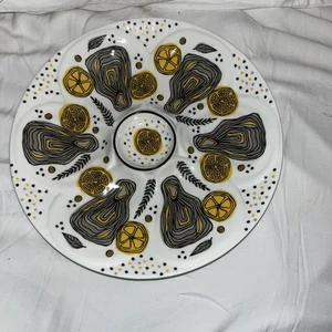 Seltene Austernplatte 9 Zoll Parish Line mehrfarbig gewebt meliert Rückseite 6 Muscheln neu mit Etikett.   o3 - Bild 1 von 4