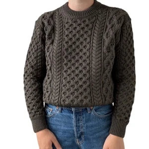 NWT Womens Aran Sweater Market Wool Olive Green Irish Fisherman Sweater Sz M - Picture 1 of 14