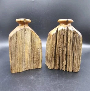 Vintage Holz Drehbank gedrechselte Vasen rohe Kante rustikal 6,50 Zoll hoch 2er Set - Bild 1 von 12