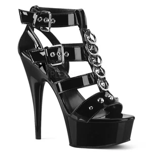 PLEASER DELIGHT-658 Stripper 6" Heel Platform Black Cage Strappy Shoes Sandal - Picture 1 of 6