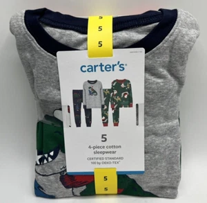 Boys Size 5 Carter's 4-Piece Cotton Sleepwear Set Christmas Pajamas - Picture 1 of 4