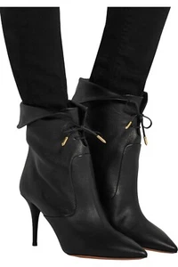 OP $895 Aquazzura Tribeca black Ankle Boots Size 37 - Picture 1 of 12