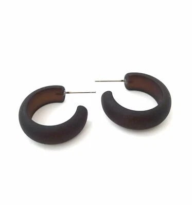 Dark Brown Frosted Small Simple Hoop Lucite Earrings - Image 1 of 4