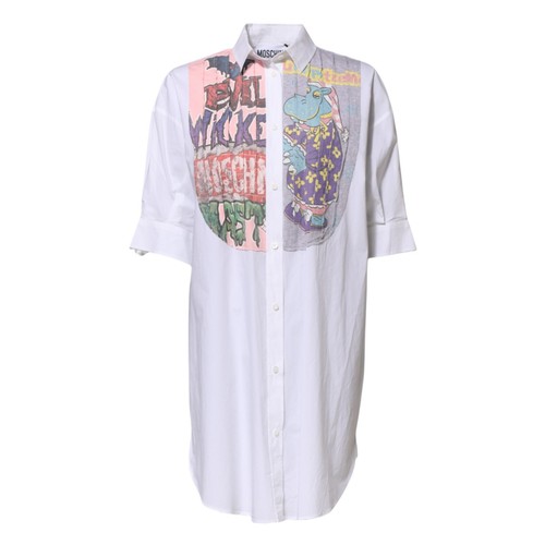 Abito MOSCHINO COUTURE bianco stampato colletto bottoni mini IT44 US10 L RRP 800usd