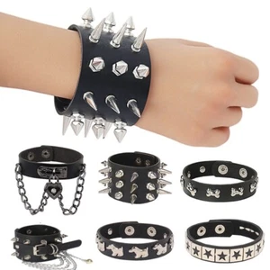 Gothic Punk Rock Skull & Spikes Leather Cuff Bracelet Studded Wristband Jewelery - Photo 1/39