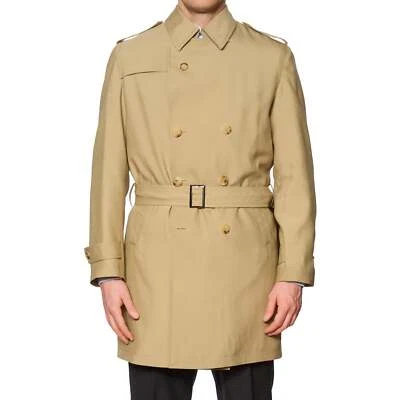 KITON Napoli Beige Wool DB Cashmere Lined Trench Coat EU 50 NEW US M Leather Tri - Image 1 of 4