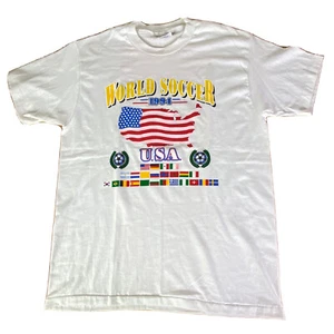 World Cup Soccer Football USA 1994 World Flags Mens Large Puff T Shirt Lot Tee - Picture 1 of 10