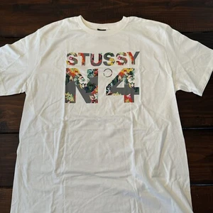 Vintage Stussy No.4 Hawaii Floral Tee Shirt Size XL White NEW - Picture 1 of 5