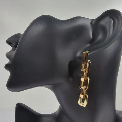 Eddie Borgo Supra Chain Link Drop Earrings Gold Plated 2 Inch - Image 1 of 4