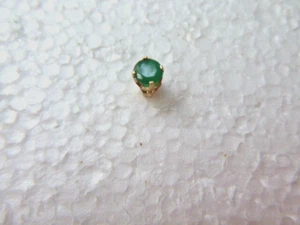Vintage 14K Solid Yellow Gold SINGLE 5 mm Emerald Stud Earring Unisex - Picture 1 of 5