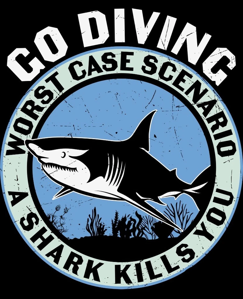 4” Scuba Diving Funny Sticker Quote Worse Case Eaten By Shark Ocean Swim - Imagen 1 de 1