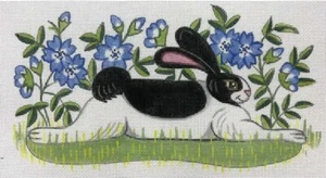 Needlepoint Handpainted Alice Peterson Rabbit Blue Flowers 11x6 - Picture 1 of 4
