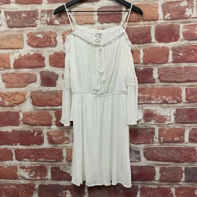 Anthropologie Naif Womens Dress XL White Boho Chic Crochet Accent Sleeve Popover - Image 1 of 4