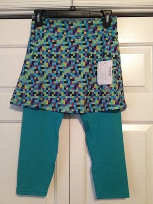 NWT Runningskirts Blue Green Purple Checked Running Skirt Capri 2 (4/6) - Image 1 of 4