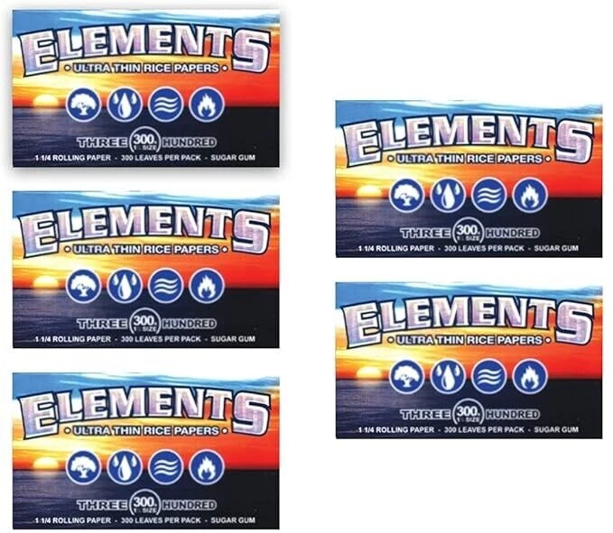 Elements 300s (1 1/4) Cigarette Rolling Papers 5 Packs - Image 1 of 1