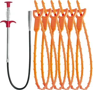 25In & 24In Drain Clog Remover Tool (7Pcs), Clears Hair Clogs in Sinks, Tubs & T - Picture 1 of 12