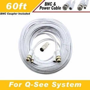 High Quality White 60FT BNC CABLES F/ 8CH Q-SEE SYSTEMS QT-5140, 578, 5516, 5032 - Picture 1 of 10