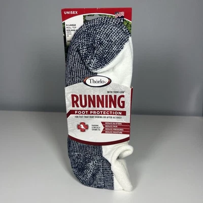 Mens Thorlos Cushion Rolltop Running Socks, White/Navy, X-Large US - Image 1 of 4