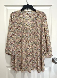 ROSE & OLIVE Damenbluse creme rot orange bunt geblümt 2X Biesen 3/4-Arm - Bild 1 von 8