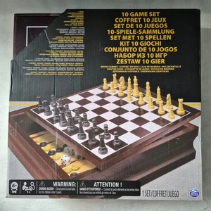 Spin Master Brown Wooden 10 Game Set Chess Backgammon Checkers Mancala VGC - Picture 1 of 18