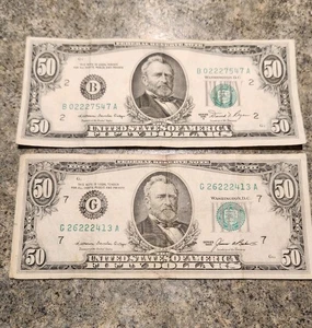 1981 And 1985 $50 Dollar Bills Triple number 222 - Picture 1 of 5