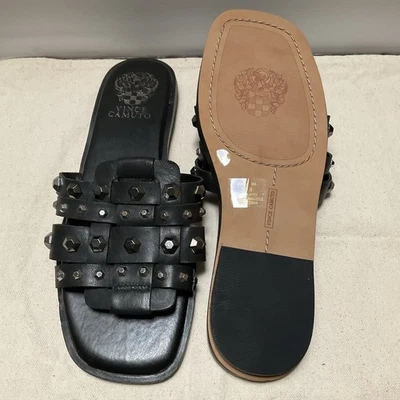 Vince Camuto Neverna Leather Slip On Slide Sandal size 7.5, Black, Studded NWOT - Image 1 of 4